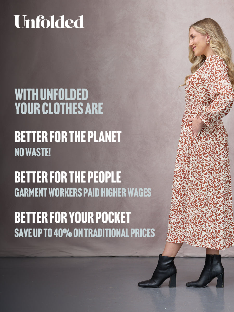 Vera Midi Dress - Terracotta & Ecru Floral Print