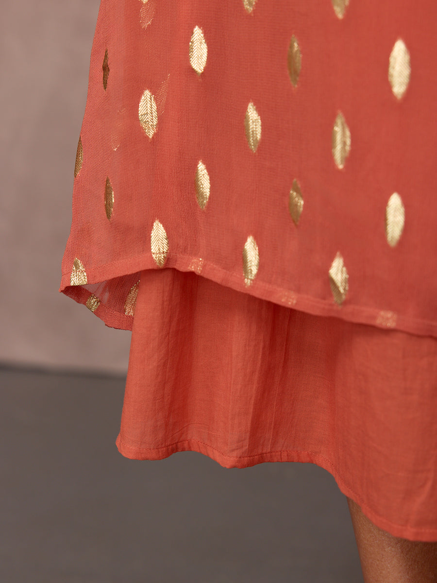 Helena Elbow Length Sleeve Lurex Dress - Cinnamon & Gold