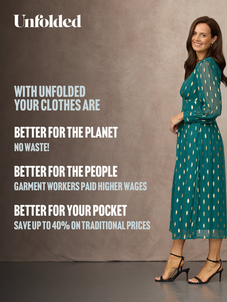 Loulou V-Neck Long Sleeve Lurex Dress - Teal & Gold