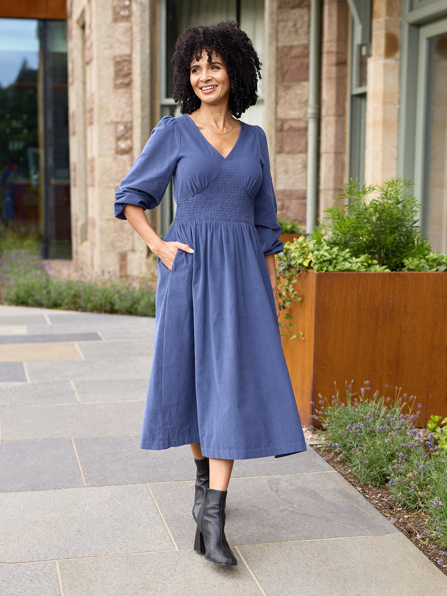 Maddie Long Sleeve Cord Dress - Blue