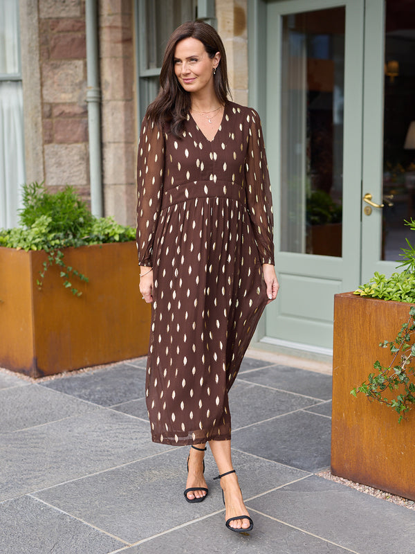 Minna Relaxed Lurex Dress - Chocolate & Gold