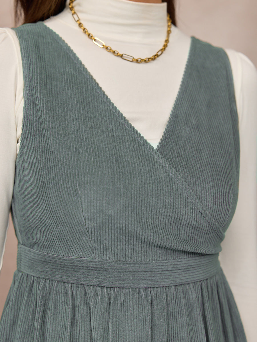 Ally Crossover Front Cord Dress - Laurel Green
