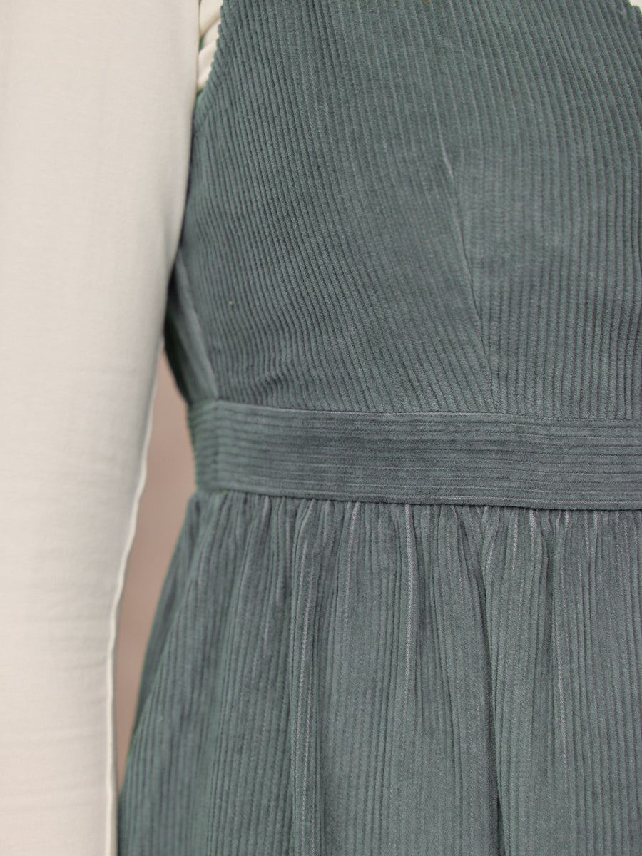 Ally Crossover Front Cord Dress - Laurel Green
