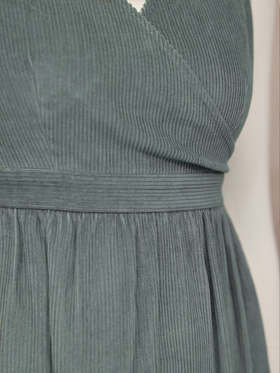 Ally Crossover Front Cord Dress - Laurel Green
