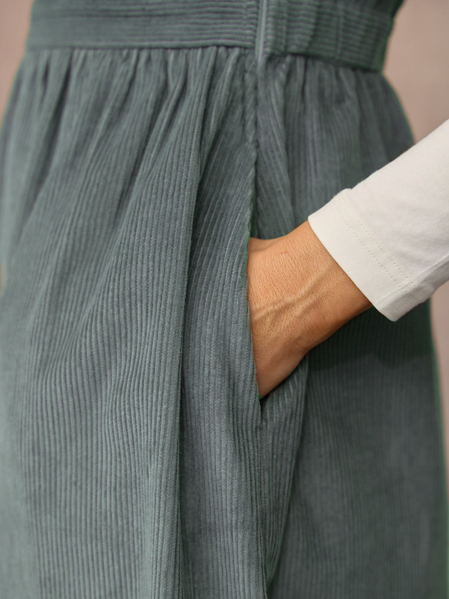Ally Crossover Front Cord Dress - Laurel Green