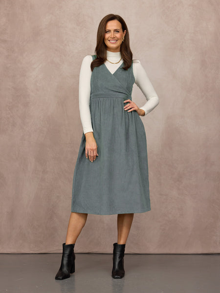 Ally Crossover Front Cord Dress - Laurel Green