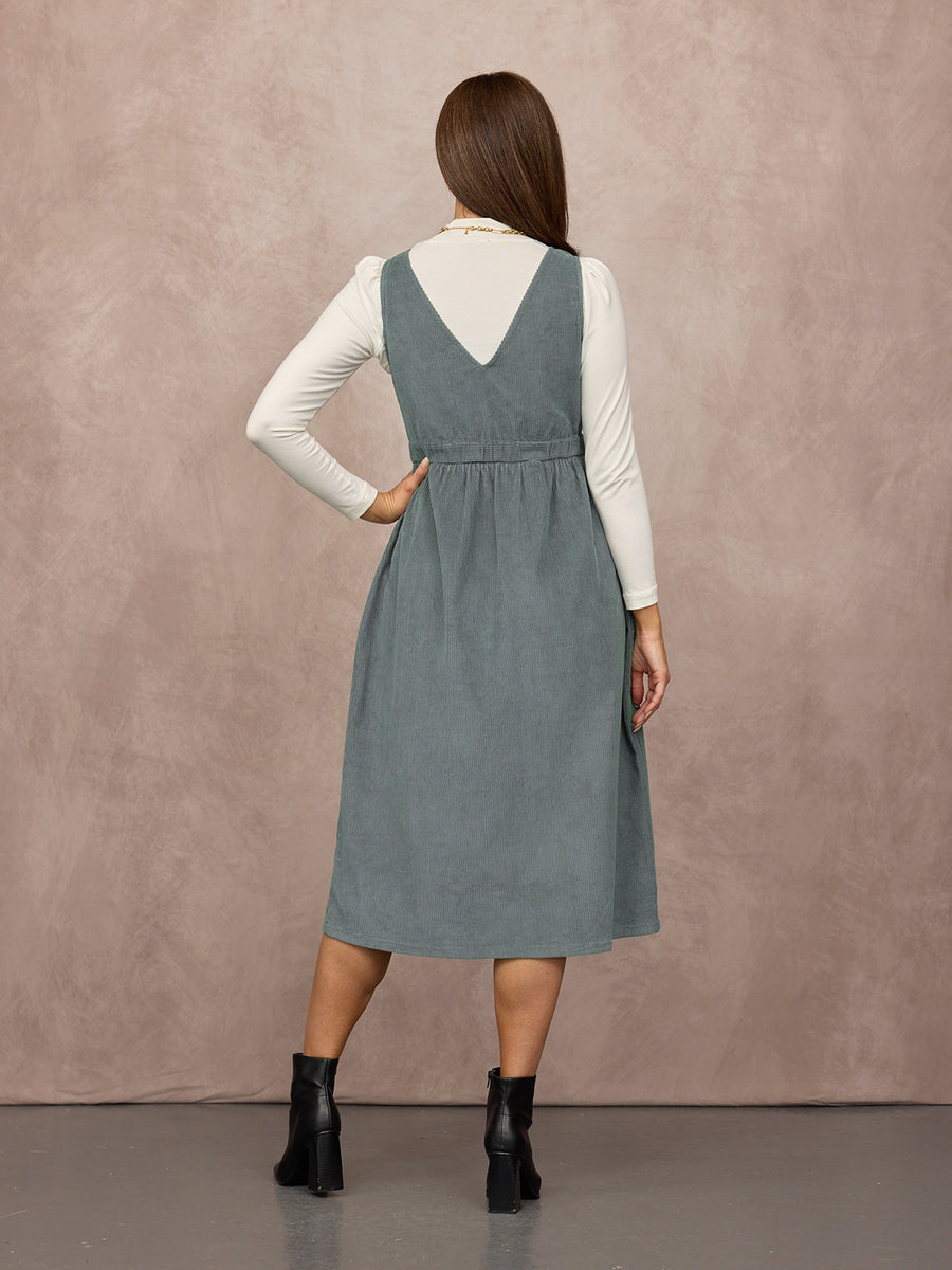 Ally Crossover Front Cord Dress - Laurel Green