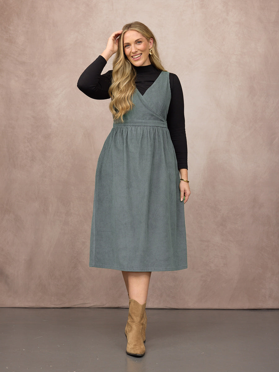 Ally Crossover Front Cord Dress - Laurel Green