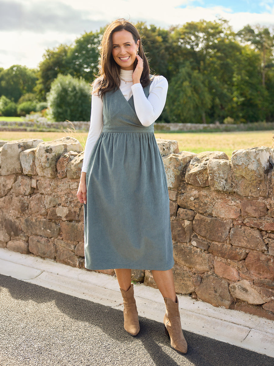 Ally Crossover Front Cord Dress - Laurel Green