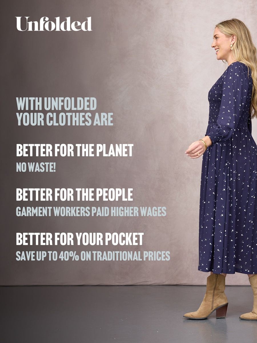 Jenny Shirred Bodice Dress - Navy Ditsy Star Print