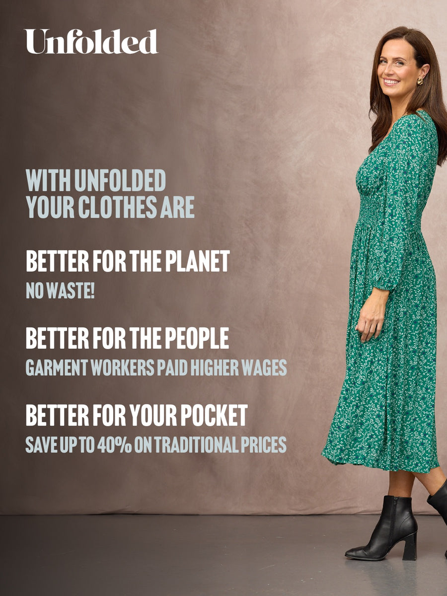 Maddie Long Sleeve V-Neck Dress - Green Botanical & Star Print