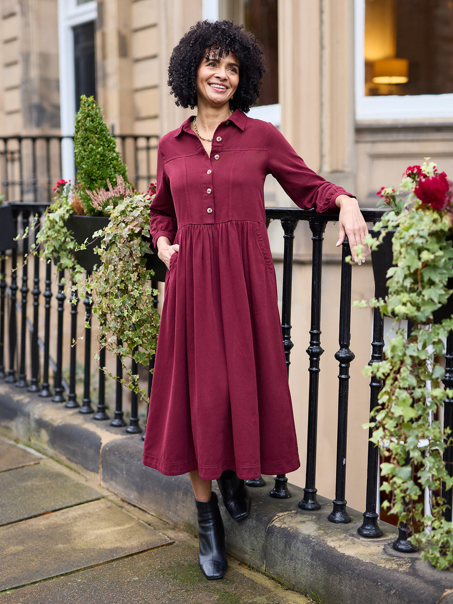 Daisie Shirt Dress - Burgundy