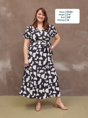 Callie Linen Mix Wrap Dress - Geo Print