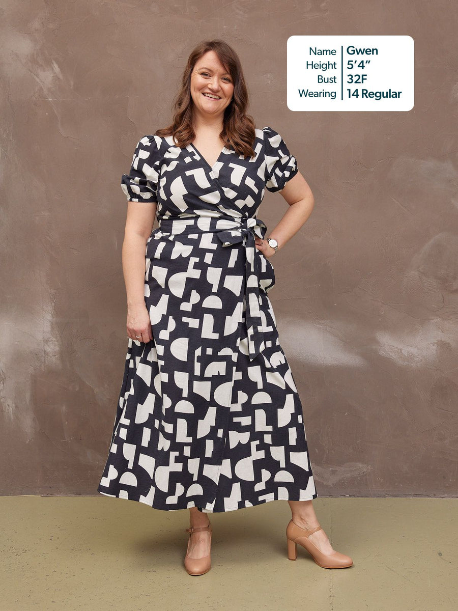 Callie Linen Mix Wrap Dress - Geo Print