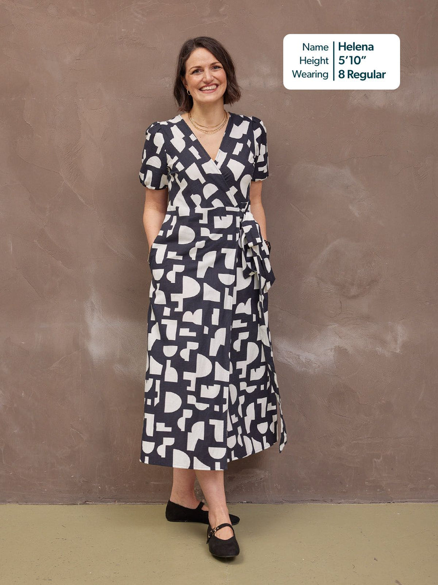 Callie Linen Mix Wrap Dress - Geo Print