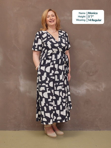 Callie Linen Mix Wrap Dress - Geo Print