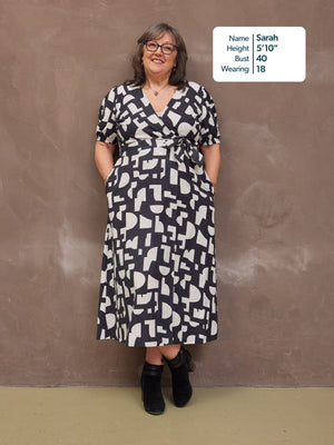 Callie Linen Mix Wrap Dress - Geo Print