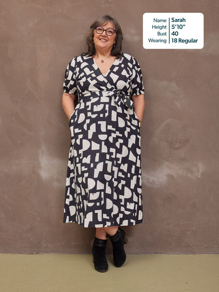 Callie Linen Mix Wrap Dress - Geo Print