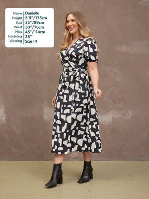 Callie Linen Mix Wrap Dress - Geo Print