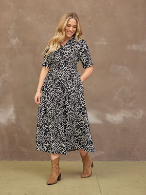 Camilla Dress Black Linear Floral