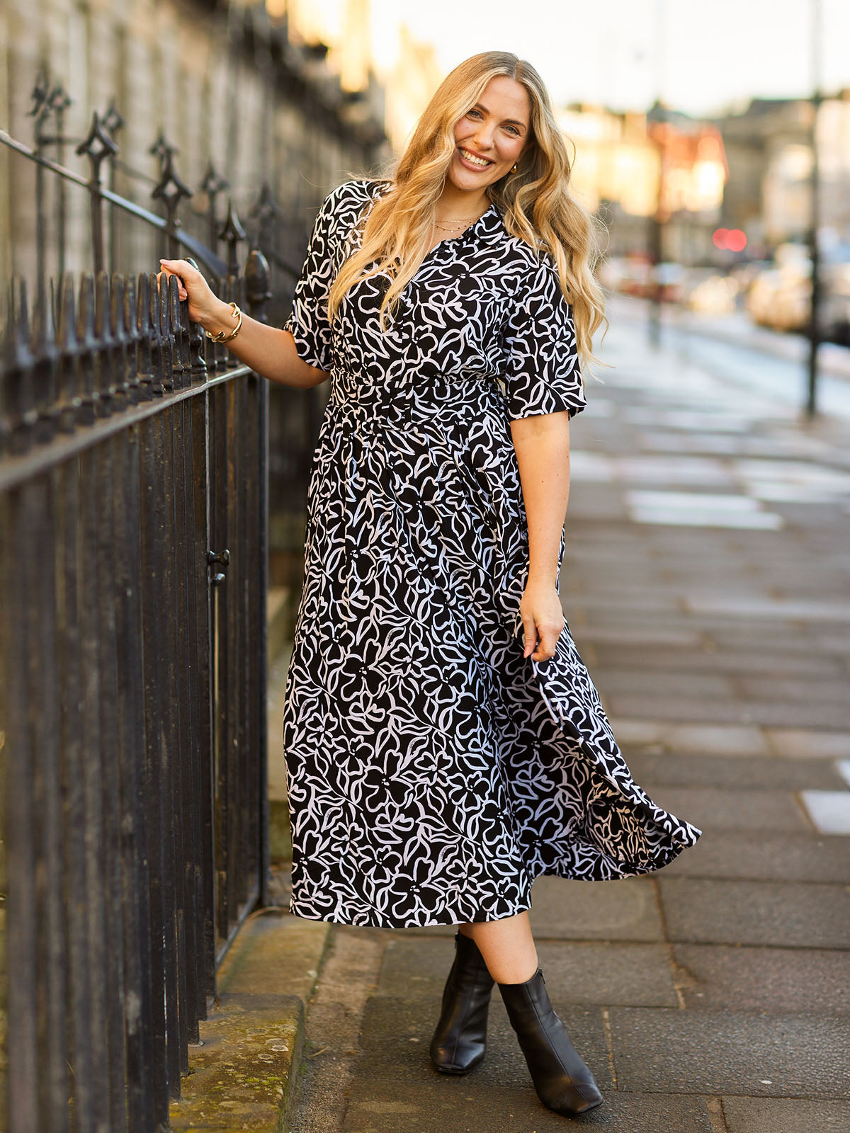 Camilla Dress Black Linear Floral This is Unfolded Camilla Dress Black Linear Floral This is Unfolded