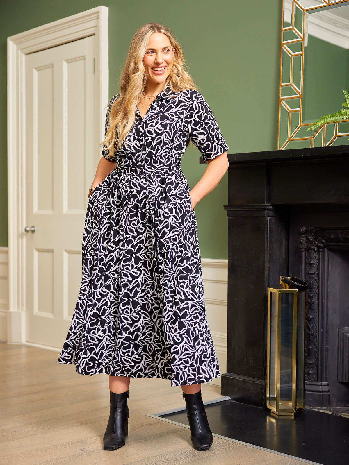 Camilla Dress Black Linear Floral This is Unfolded Camilla Dress Black Linear Floral This is Unfolded