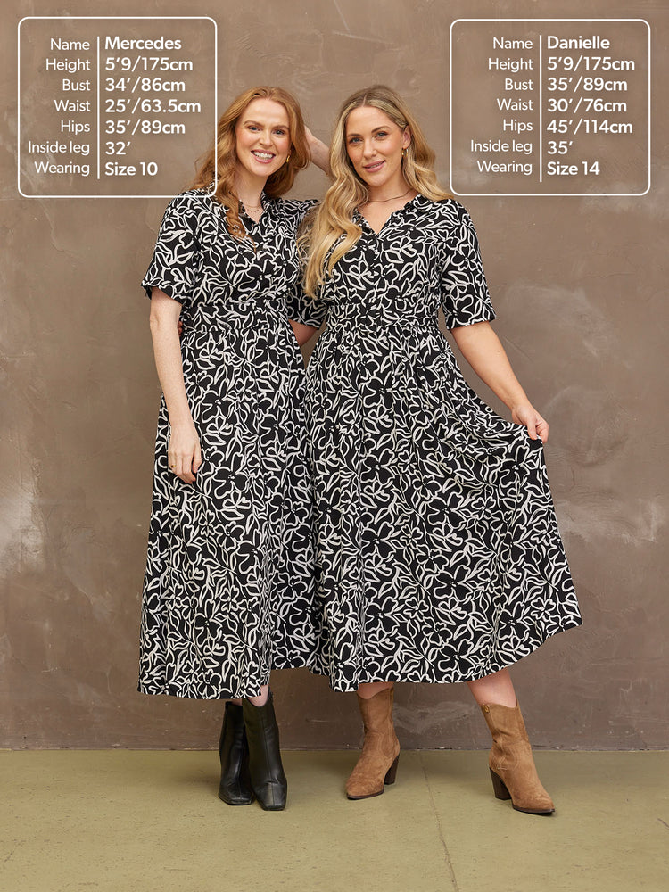 Camilla Dress Black Linear Floral