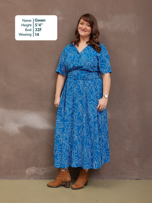 Camilla Dress - Blue Leaf Print