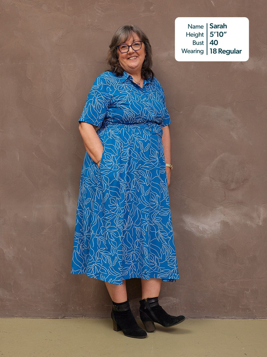 Camilla Dress - Blue Leaf Print
