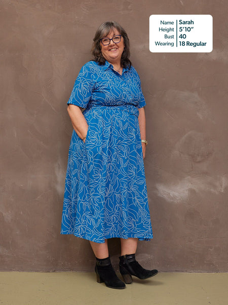 Camilla Dress - Blue Leaf Print
