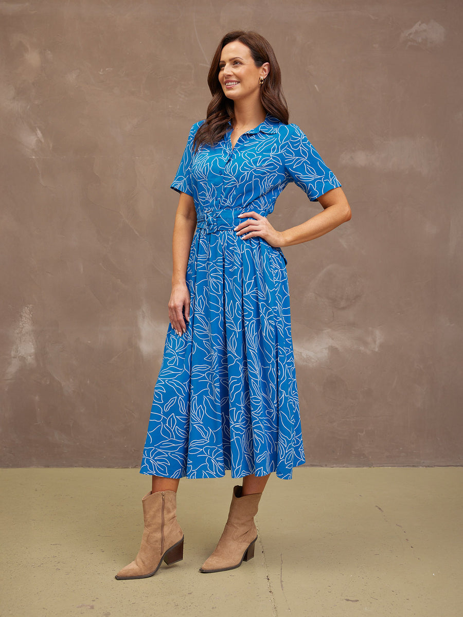 Camilla Dress - Blue Leaf Print