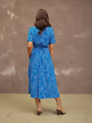 Camilla Dress - Blue Leaf Print