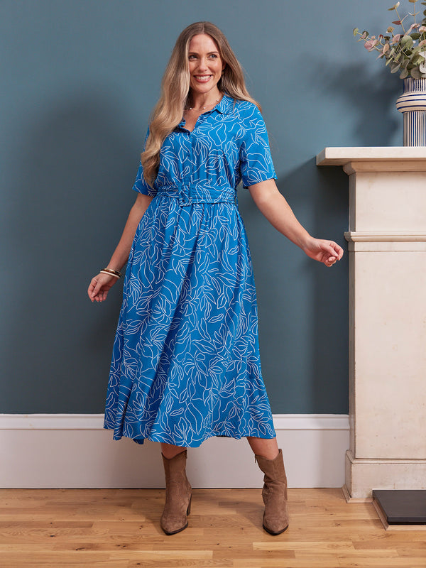 Camilla Dress - Blue Leaf Print