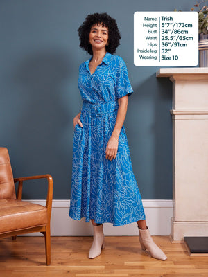 Camilla Dress - Blue Leaf Print