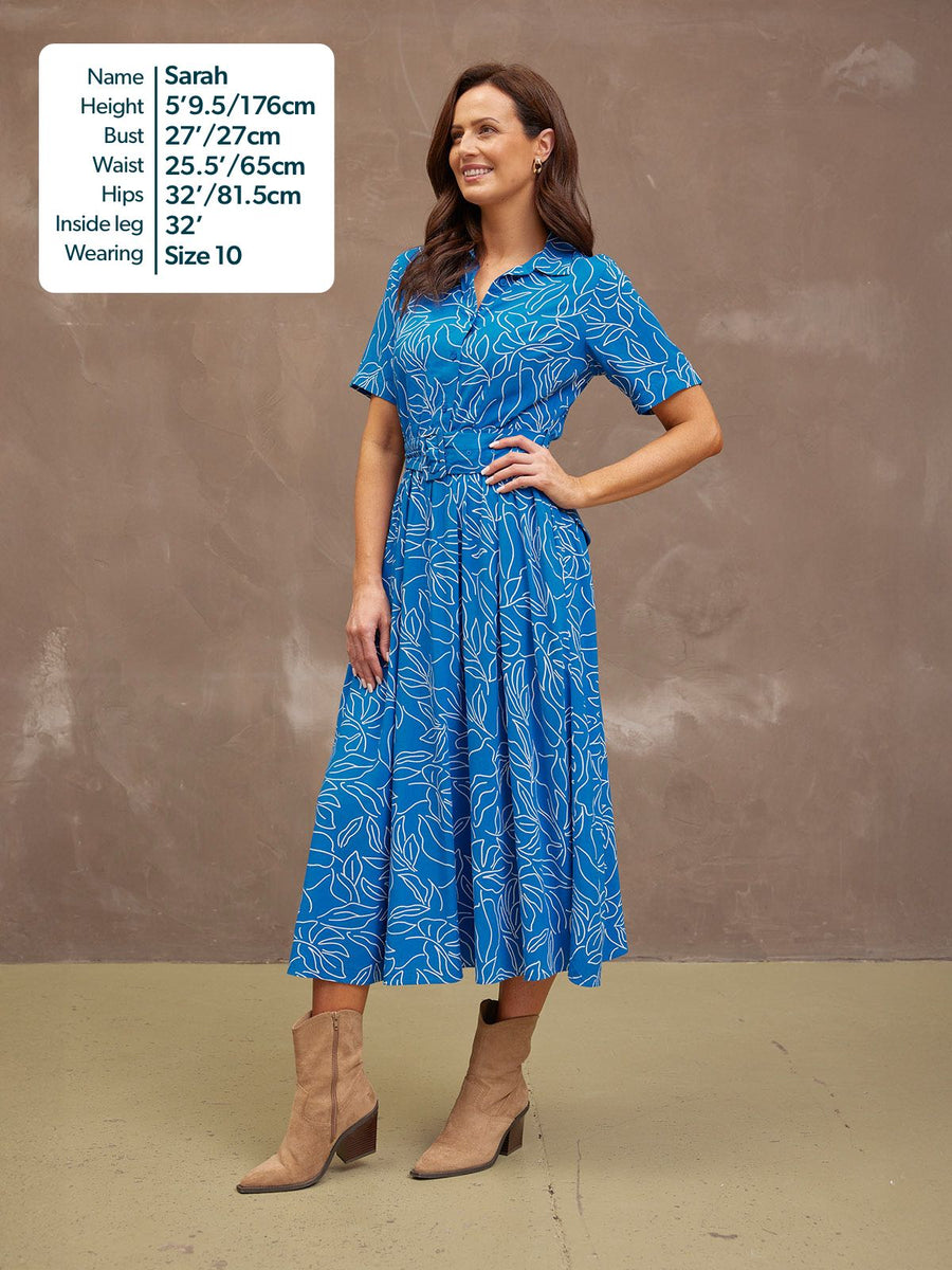 Camilla Dress - Blue Leaf Print