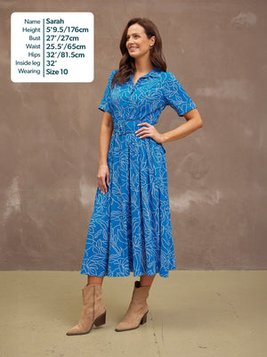 Camilla Dress - Blue Leaf Print