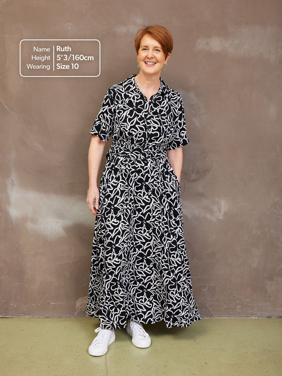 Camilla Dress Black Linear Floral This is Unfolded Camilla Dress Black Linear Floral This is Unfolded