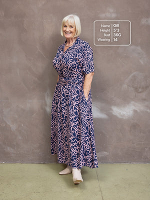 Camilla Dress - Navy Linear Floral