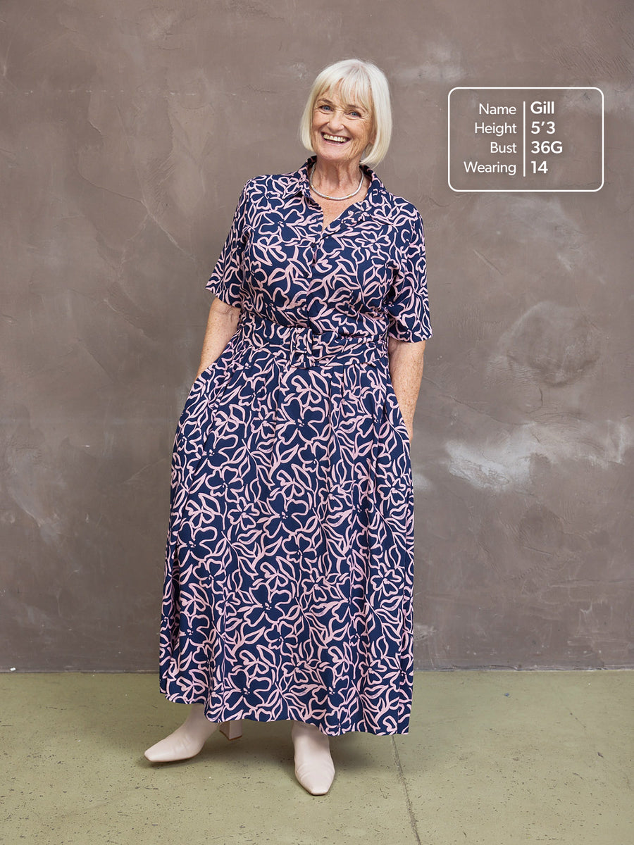 Camilla Dress - Navy Linear Floral This is Unfolded Camilla Dress - Navy Linear Floral This is Unfolded