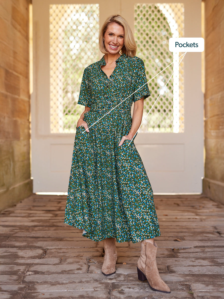 Camilla Dress - Green Floral