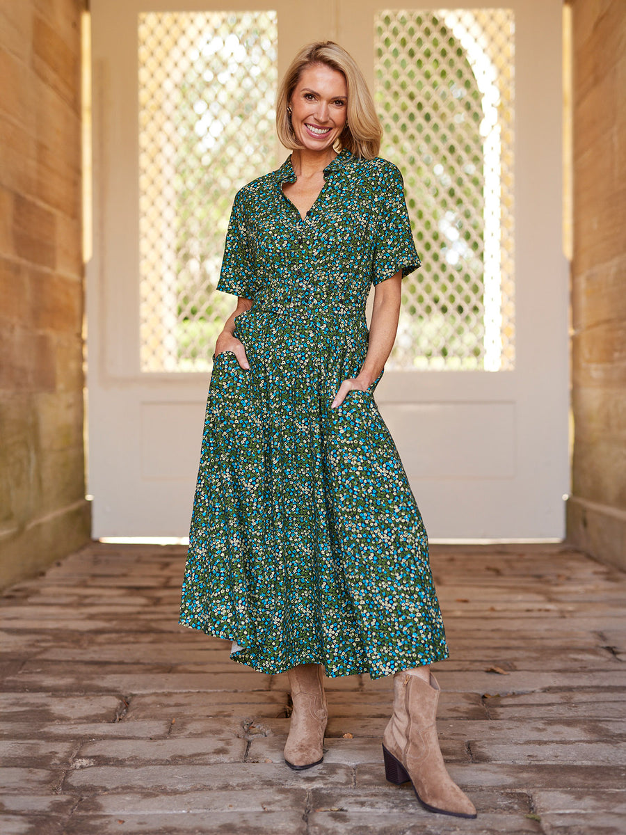 Camilla Dress - Green Floral This is Unfolded Camilla Dress - Green Floral This is Unfolded