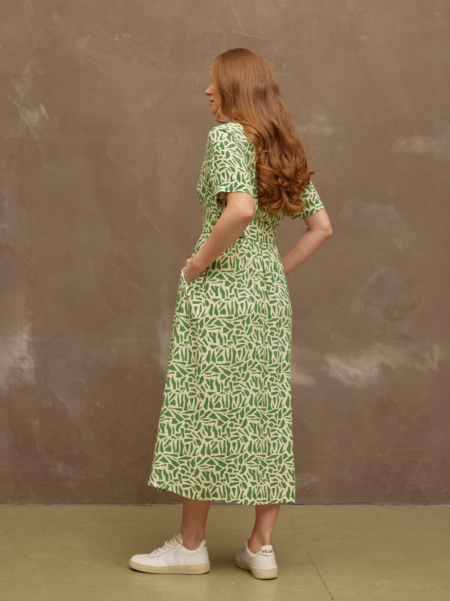 Camilla - Belted Shirt Dress - Green Terrazzo Print
