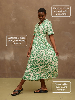 Camilla - Belted Shirt Dress - Green Terrazzo Print