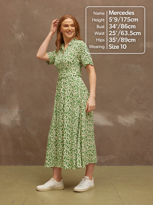 Camilla - Belted Shirt Dress - Green Terrazzo Print