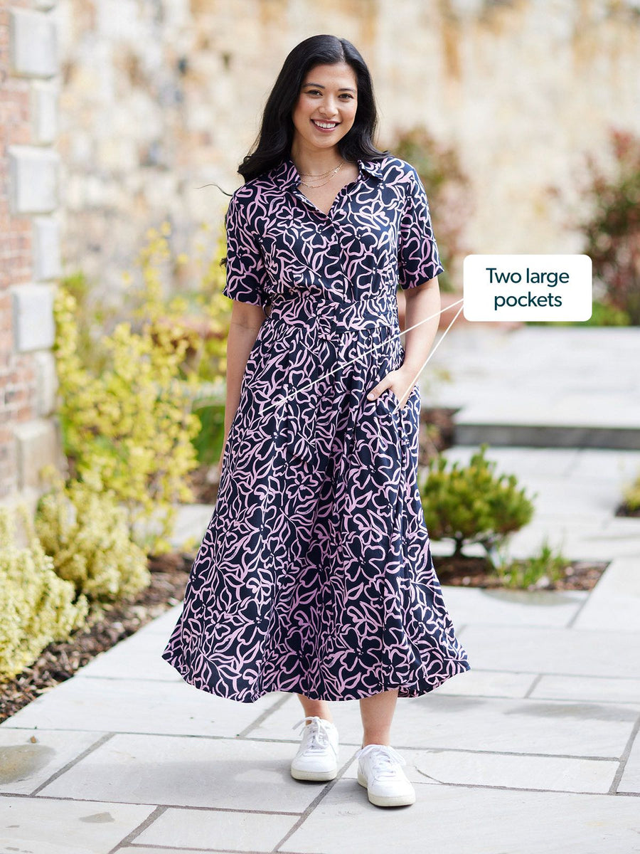 Camilla Dress - Navy Linear Floral