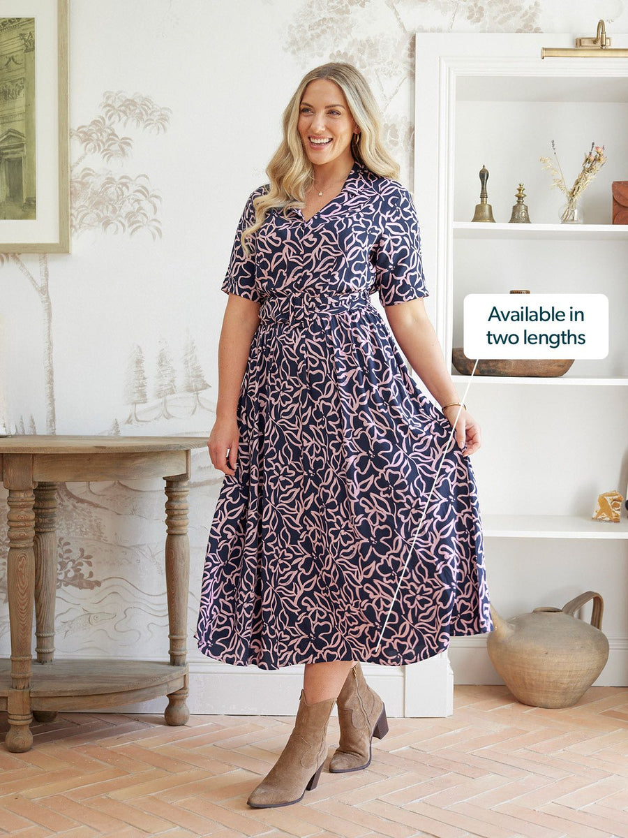 Camilla Dress - Navy Linear Floral