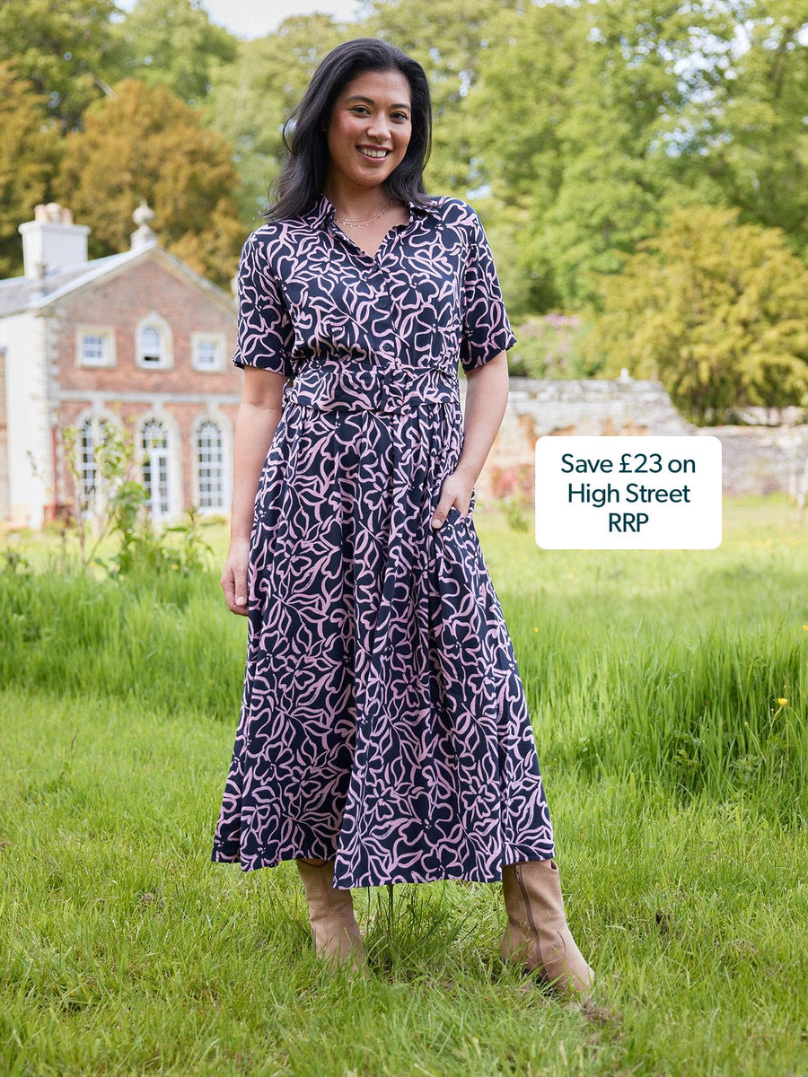 Camilla Dress - Navy Linear Floral