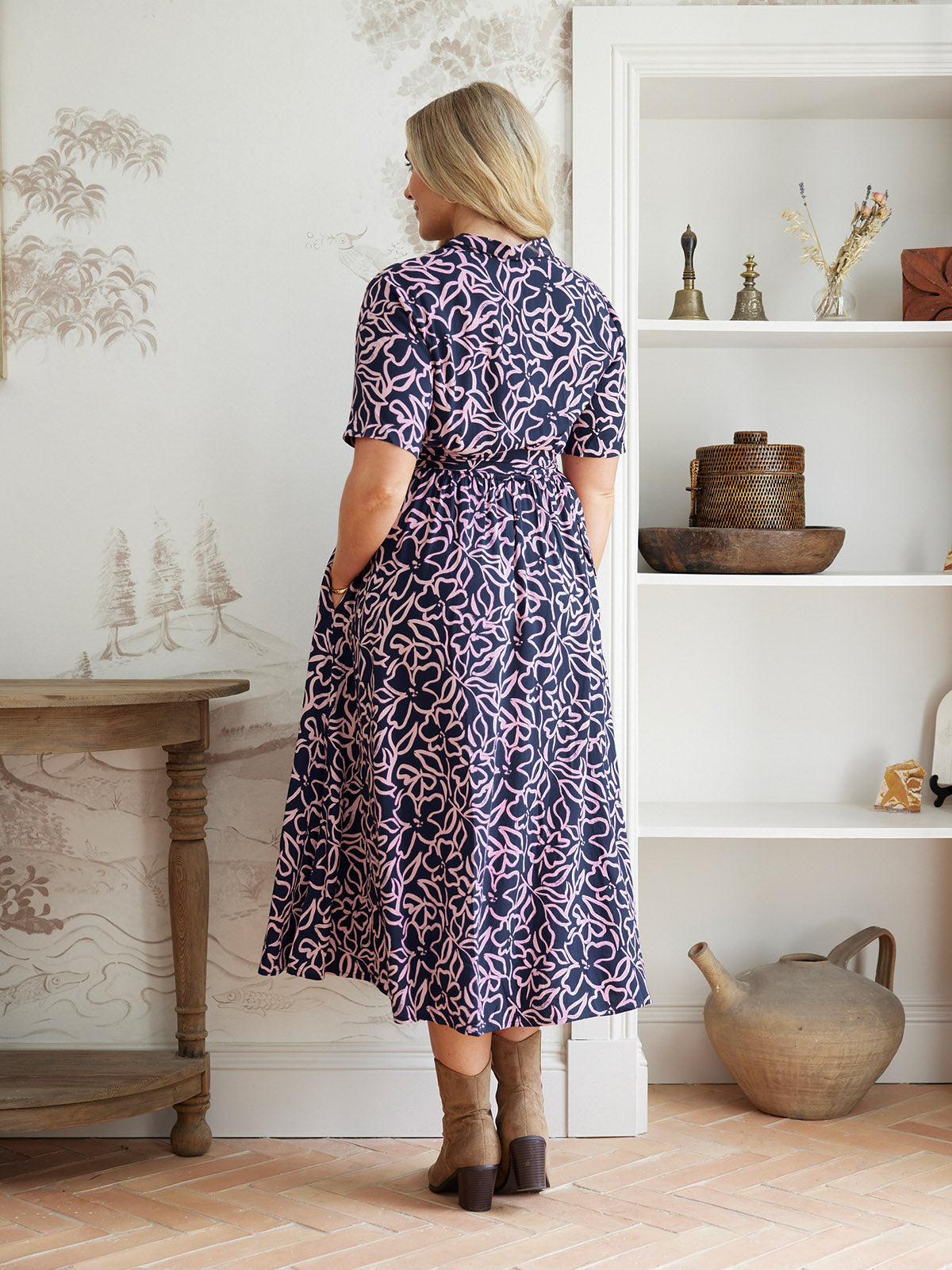 Camilla Dress - Navy Linear Floral