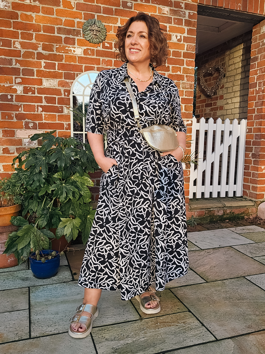 Camilla Dress Black Linear Floral – This is Unfolded