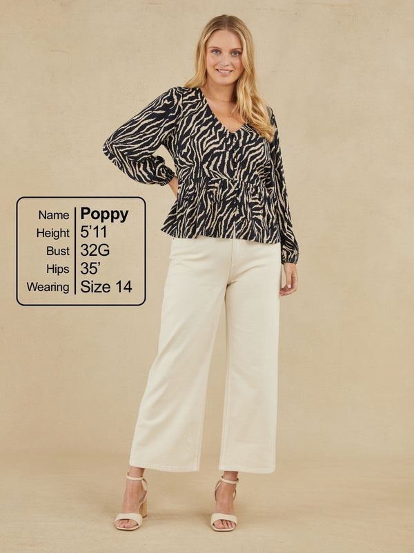 Carol - Peplum Blouse - Zebra Print